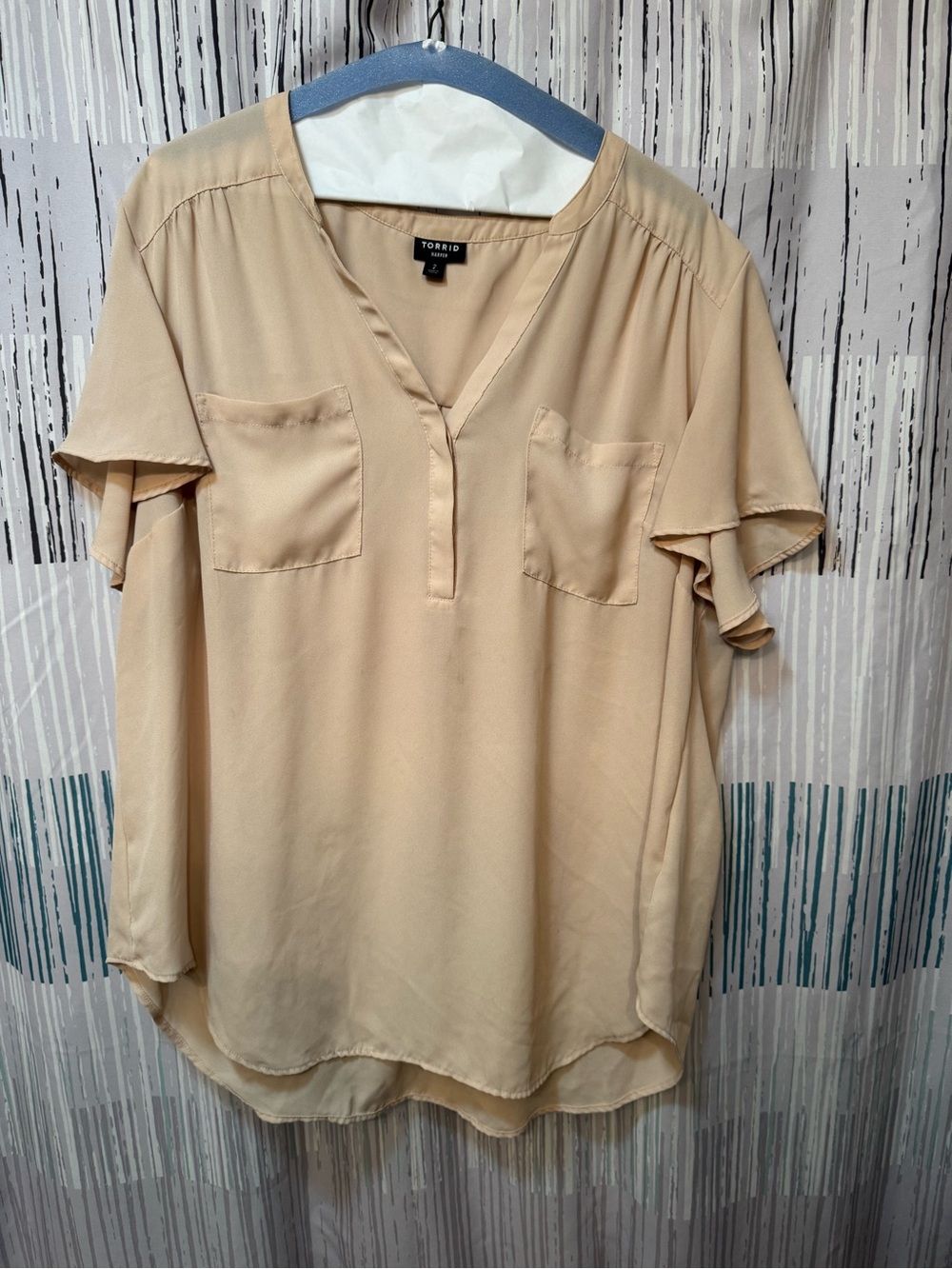 torrid Beige V-Neck Short Flutter Sleeve Blouse